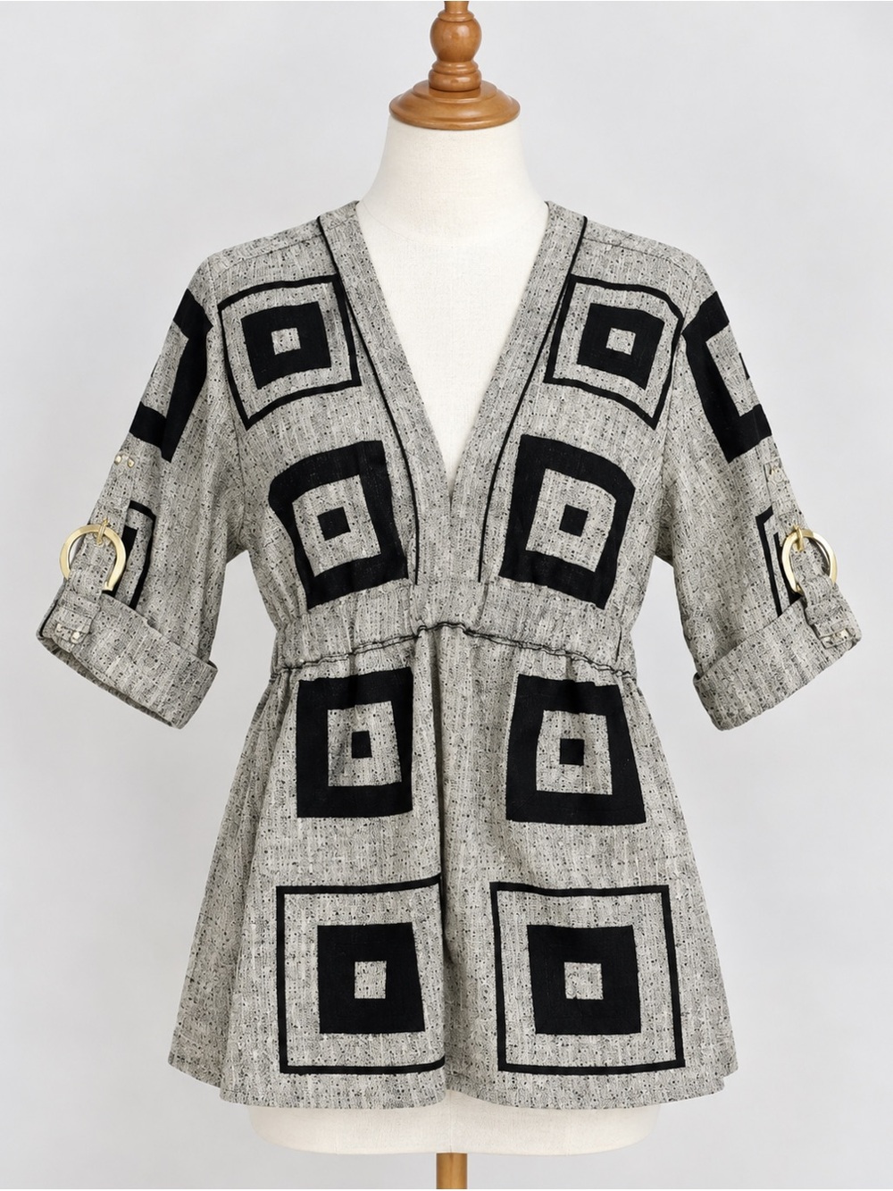 Lauren Moffatt Silk Wool Blend Square Pattern Top